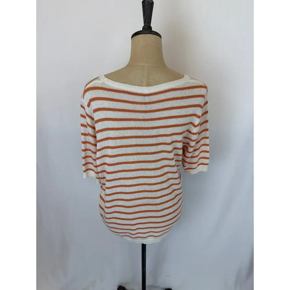 NWT Soya Concept Orange Cream Stipe Linen Blend Sweater Top Size S #0448